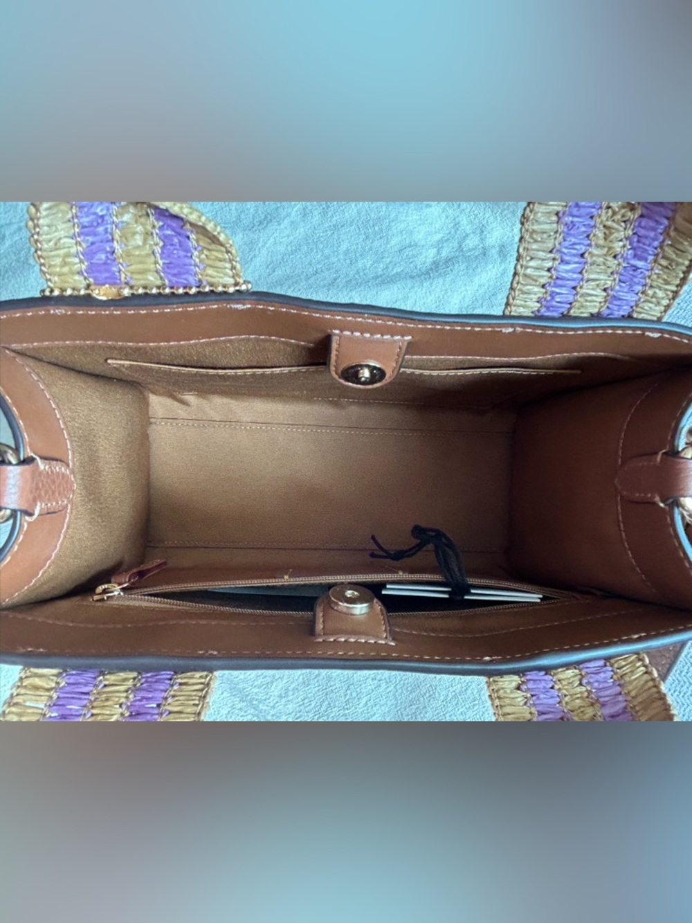 COACH Smith 24 Tote Pebble Leather w/Straw-Webbed Trim Crossbody/Satchel NWT - Picture 6 of 11